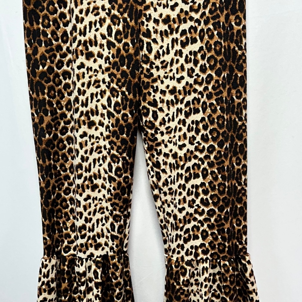 Park Avenue Leopard Print Flare Leggings Ruffle Bell Bottom Pants Women's M - Picture 3 of 9